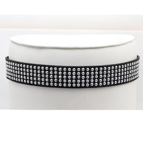 Black Gothic Choker Adjustable silver buttons Bohme wide style (#16) - Picture 8 of 9